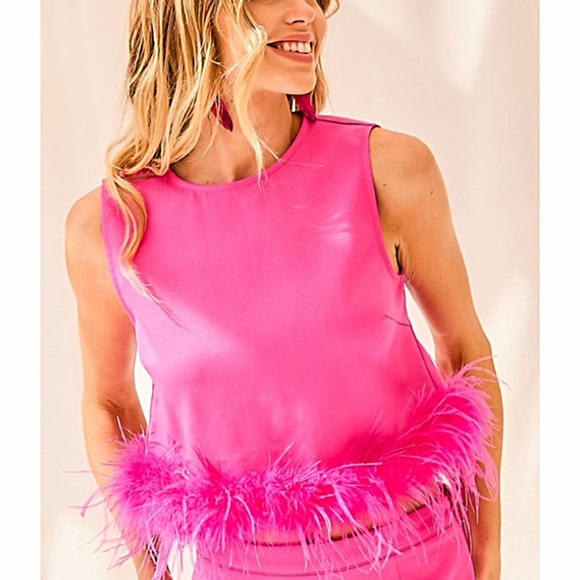 Hot Pink 2 pc Feathered Skirt and Top NWT - Picture 2 of 3